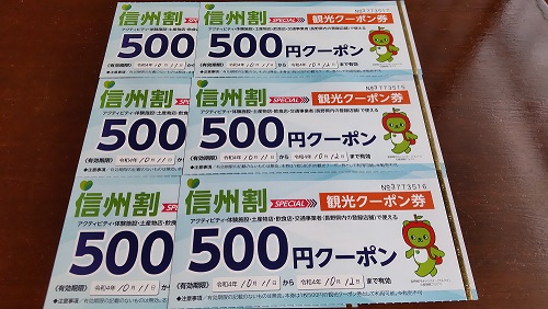 信州割SPECIAL 観光クーポン(500円×6枚)