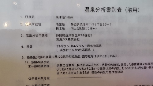 亀の井ホテル 焼津 温泉分析書(別表)