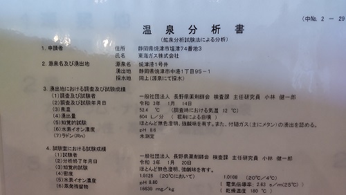 亀の井ホテル 焼津 温泉分析書